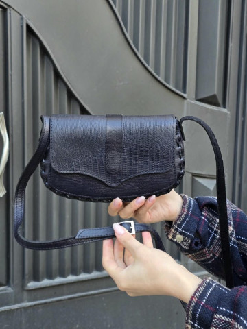 کیف چرم درب پروانه سرمه ای لیزارد