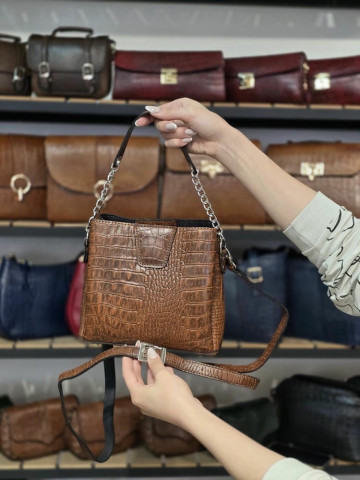 کیف چرم شین قهوه ای گرم ابر و بادی سنگی