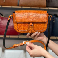 کیف چرم دوجیب نارنجی سنگی