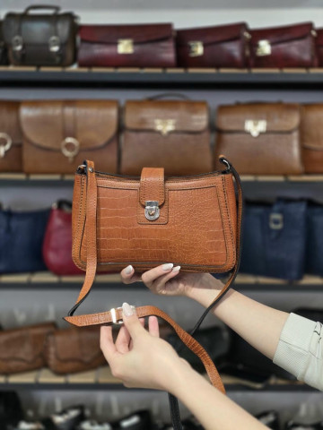 کیف چرم قایقی عسلی نارنجی ابر و بادی لیزارد