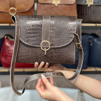 کیف چرم روناک طوسی یاسی دودی ابر و بادی سنگی