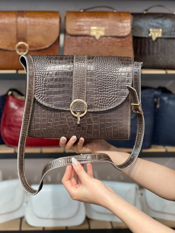 کیف چرم روناک طوسی یاسی دودی ابر و بادی سنگی