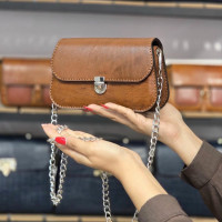 کیف چرم نگین قهوه ای ابروبادی ساده