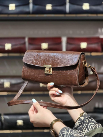 کیف چرم آتنا قهوه ای ابر و بادی سنگی 2