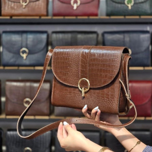 کیف چرم روناک قهوه ای ابر و بادی سنگی 2