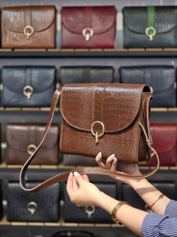 کیف چرم روناک قهوه ای ابر و بادی سنگی 2