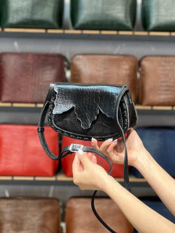 کیف چرم درب برگی مشکی سنگی