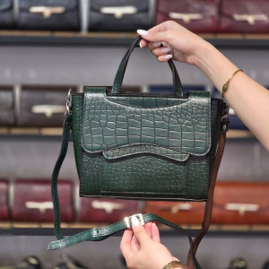 کیف چرم آرام سبز ابر و بادی تمام سنگی